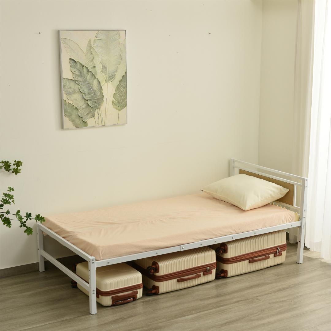 【新作】【ホワイト】パイプベッド シングル ベッド 宮 三段階高さ調整可スチール