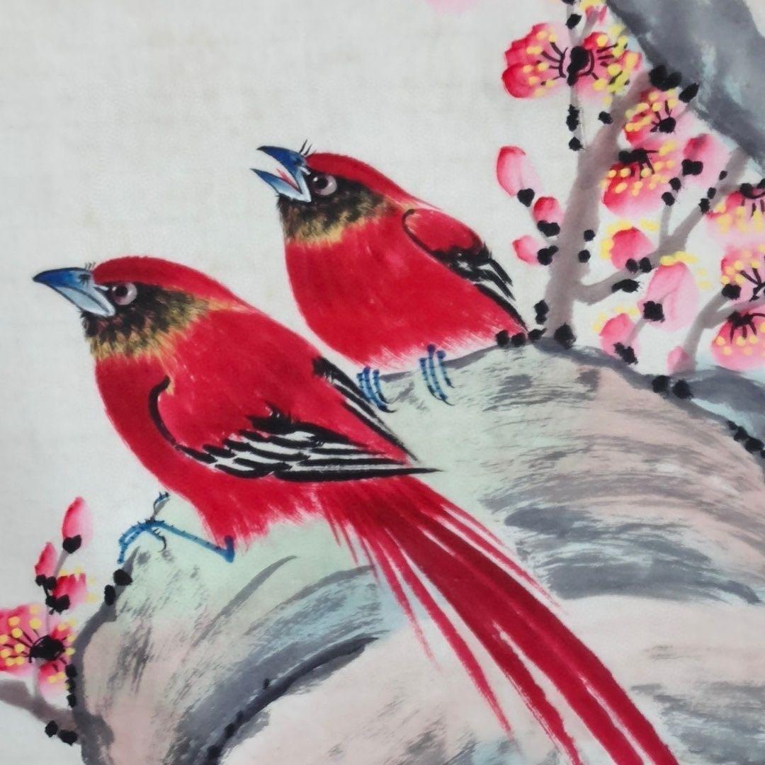 張大千 喜上眉梢 掛軸｜中国花鳥画｜松竹梅・喜鵲｜中堂 水墨画｜床の間