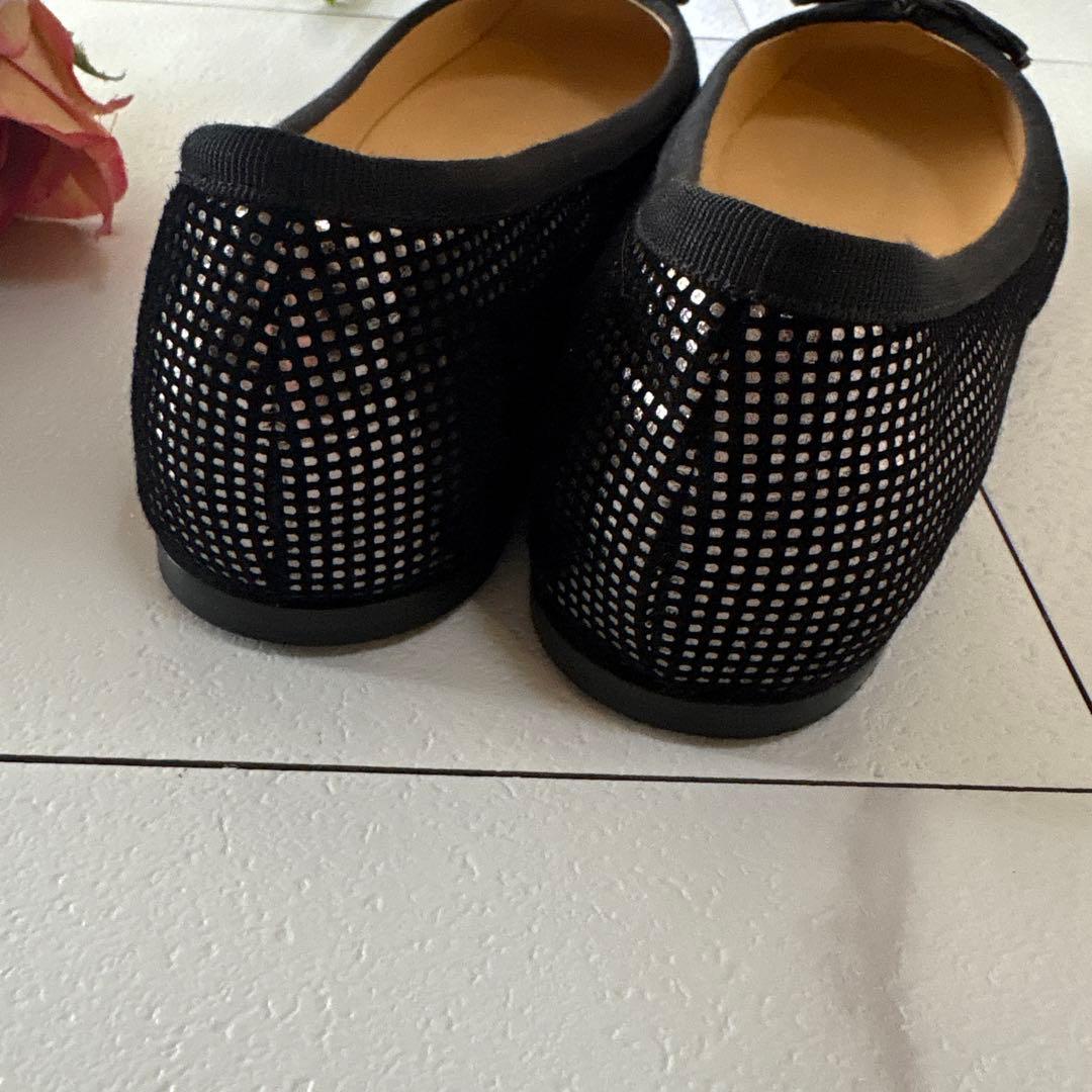 クリスチャンルブタン　リボン付きフラットパンプス　ブラック　36