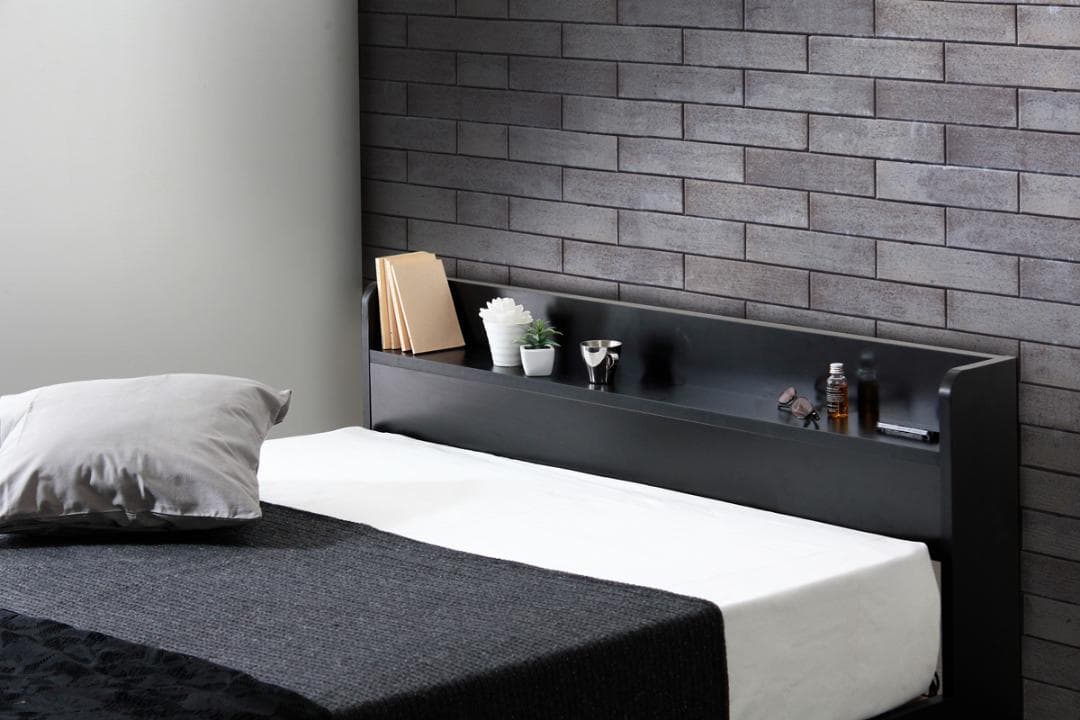 【ダブル　ブラック】シンプルで多機能なベッド〈フレームのみ　マットレス無〉