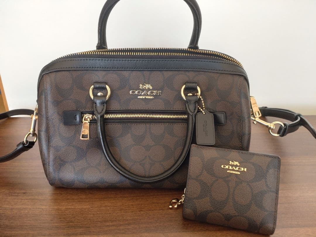 ☆いちページ☆ COACH 濃茶×ブラック　レザーバック＆財布セット