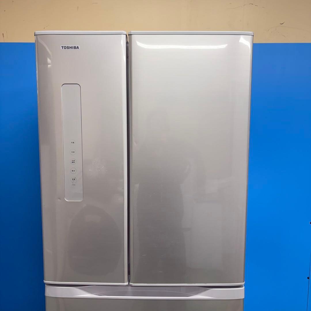 634 東芝　大型冷蔵庫　観音開き　500L強　小型　家庭用　自動製氷　シルバー