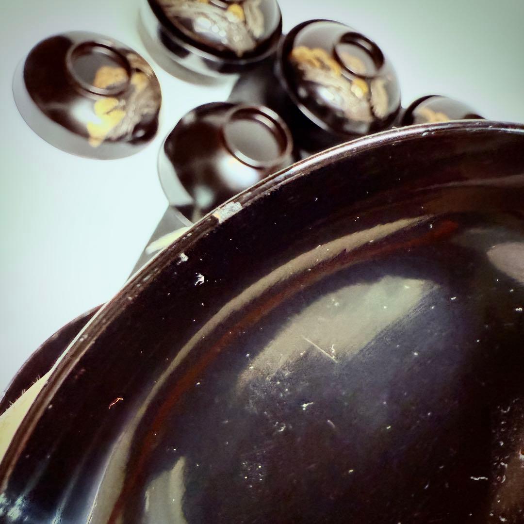 漆器　輪島塗　沈金　螺鈿　松鶴文　木製　蓋付椀　お煮物椀　吸物椀　10客　骨董