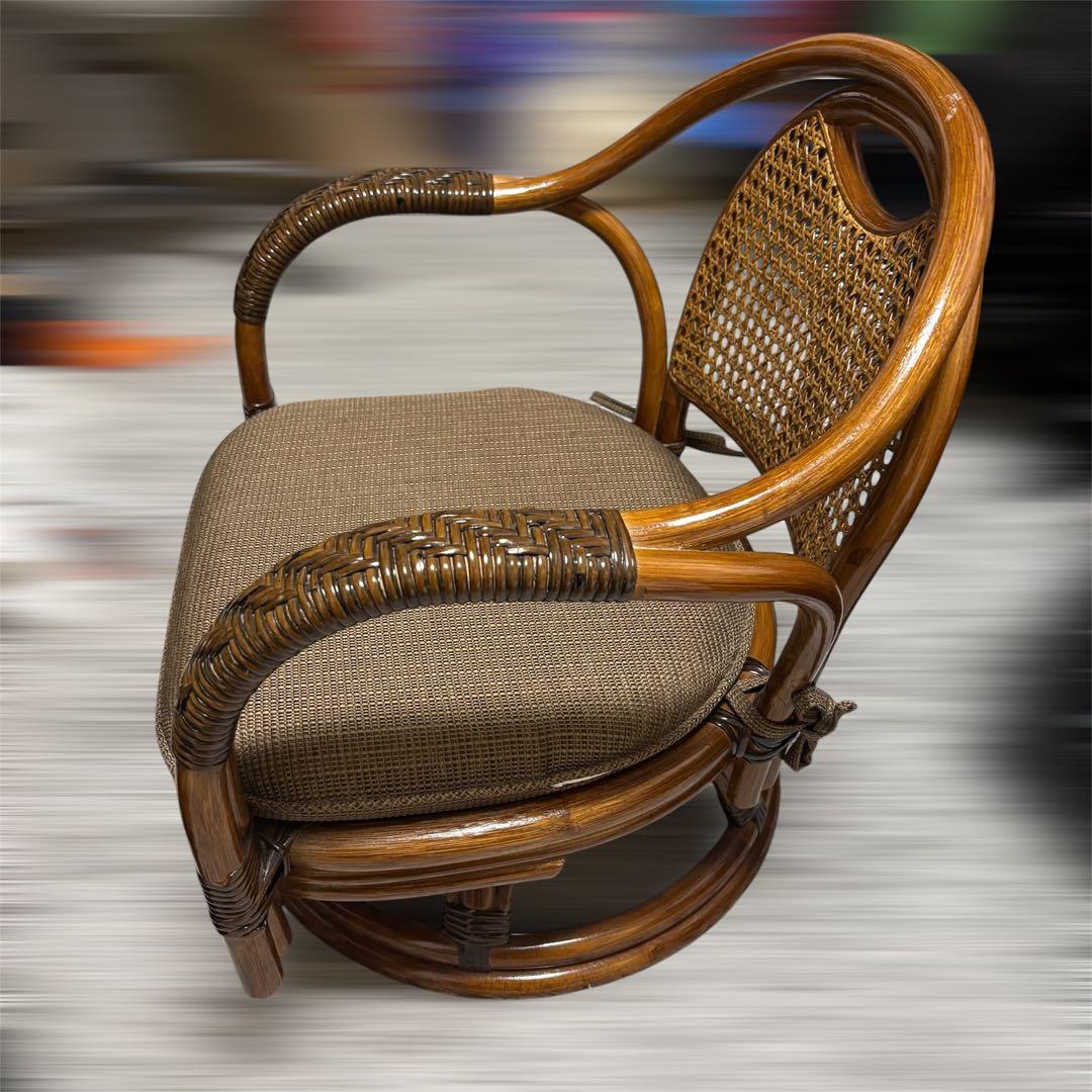 ラタン 椅子 チェア 籐 回転座椅子 ミドルチェア ダークブラウン