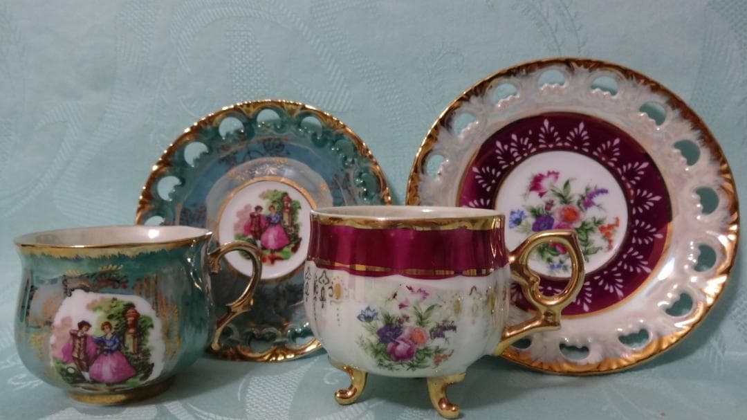 稀少 卵殻手 エッグシェル 古美術品 海外輸出用 虹色 碗皿 大皿 切子 セット