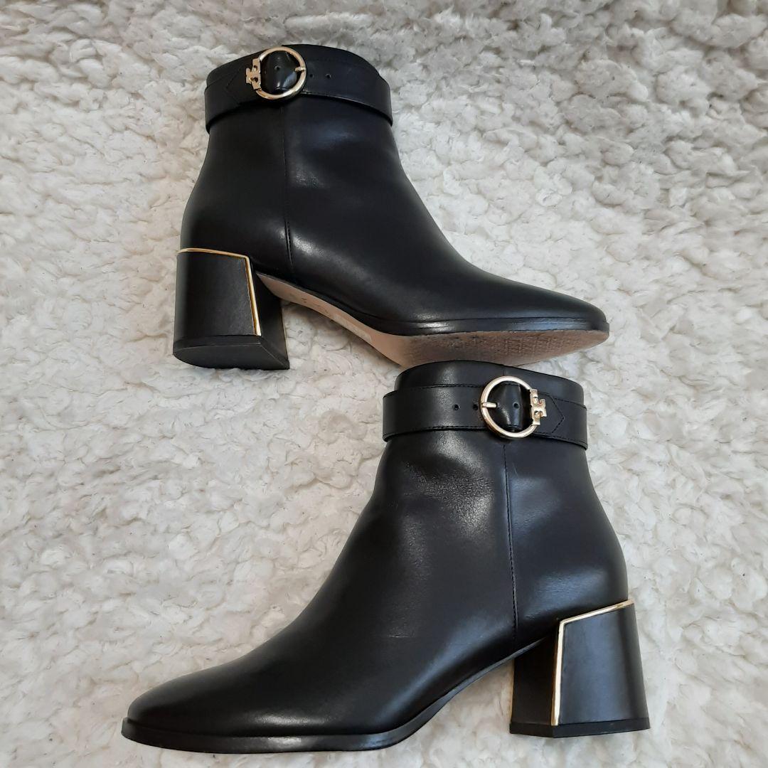 極美品 ショートブーツ　トリーバーチ レザー　ブラック 23.5 サイドジップ