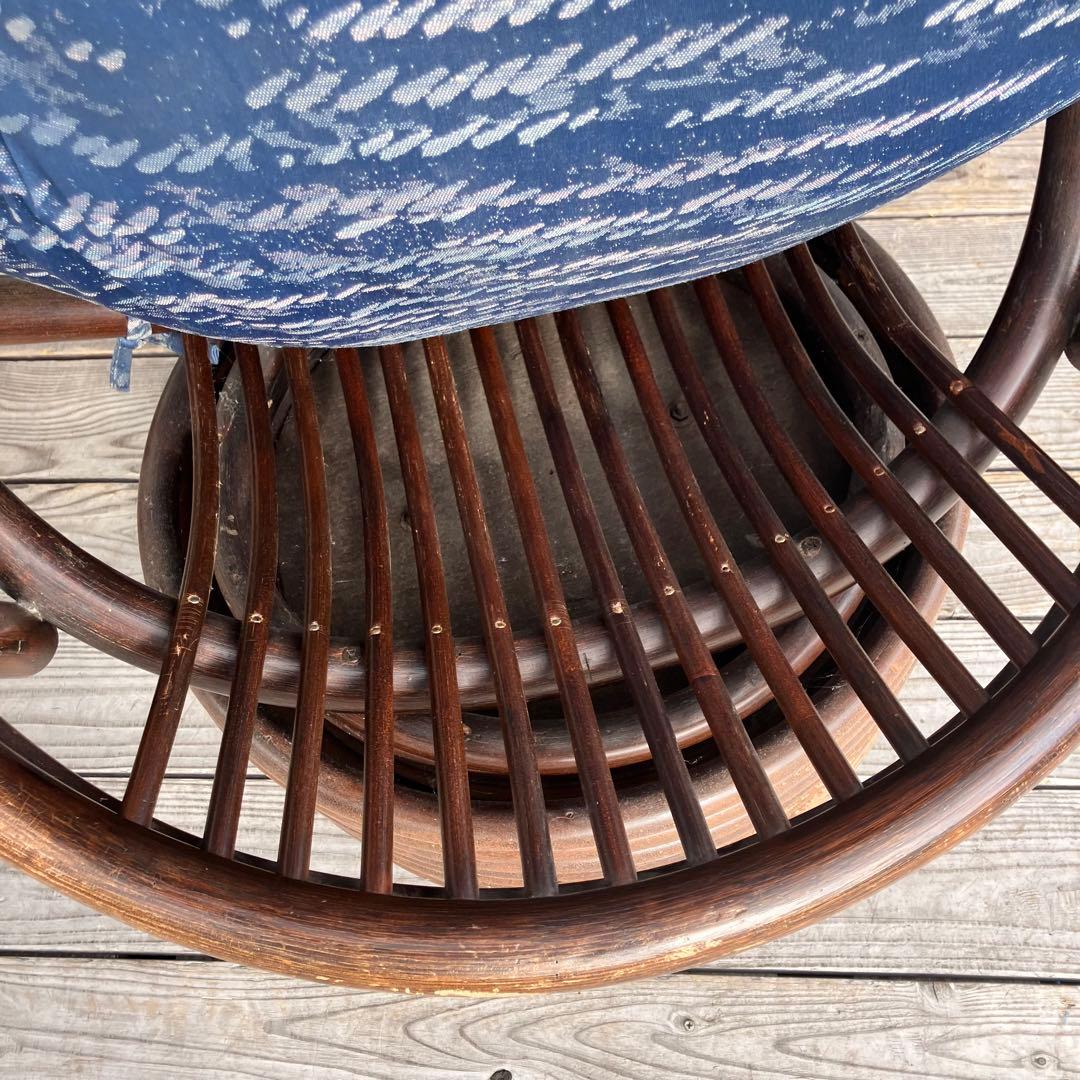 ② 昭和レトロ 回転式ラタンチェア ラウンドソファ エッグチェア アームチェア