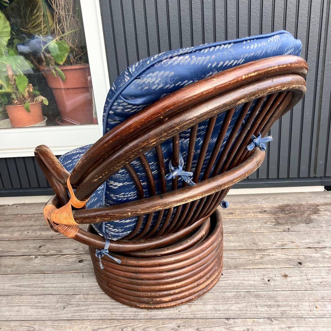 ② 昭和レトロ 回転式ラタンチェア ラウンドソファ エッグチェア アームチェア