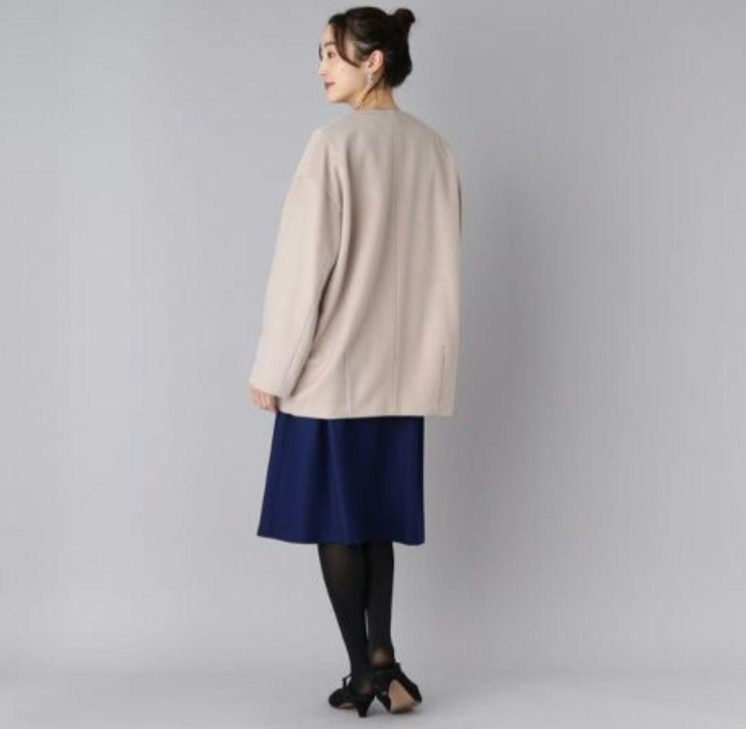 極美品 UNTITLED ミドル丈 カシミヤ混 ノーカラー コクーン コート