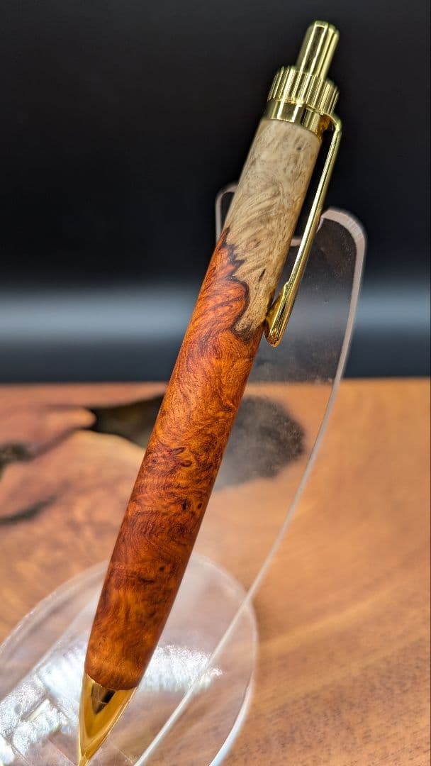 581極上　本花梨　紅白　瘤杢　木軸シャーペン　ボールペン