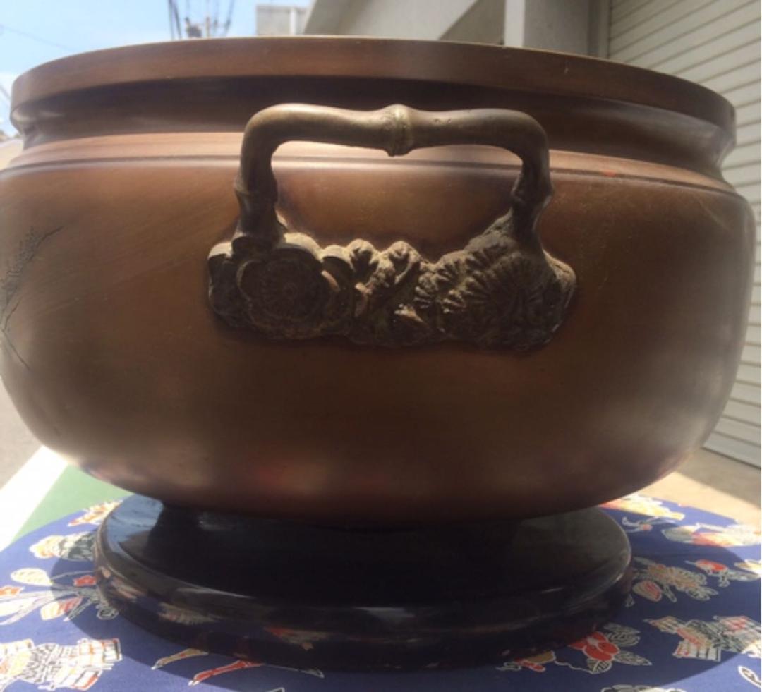 C3 茶道具・銅火鉢・火鉢・古銅・双耳 瓶掛・インテリア・アンティーク・古道具