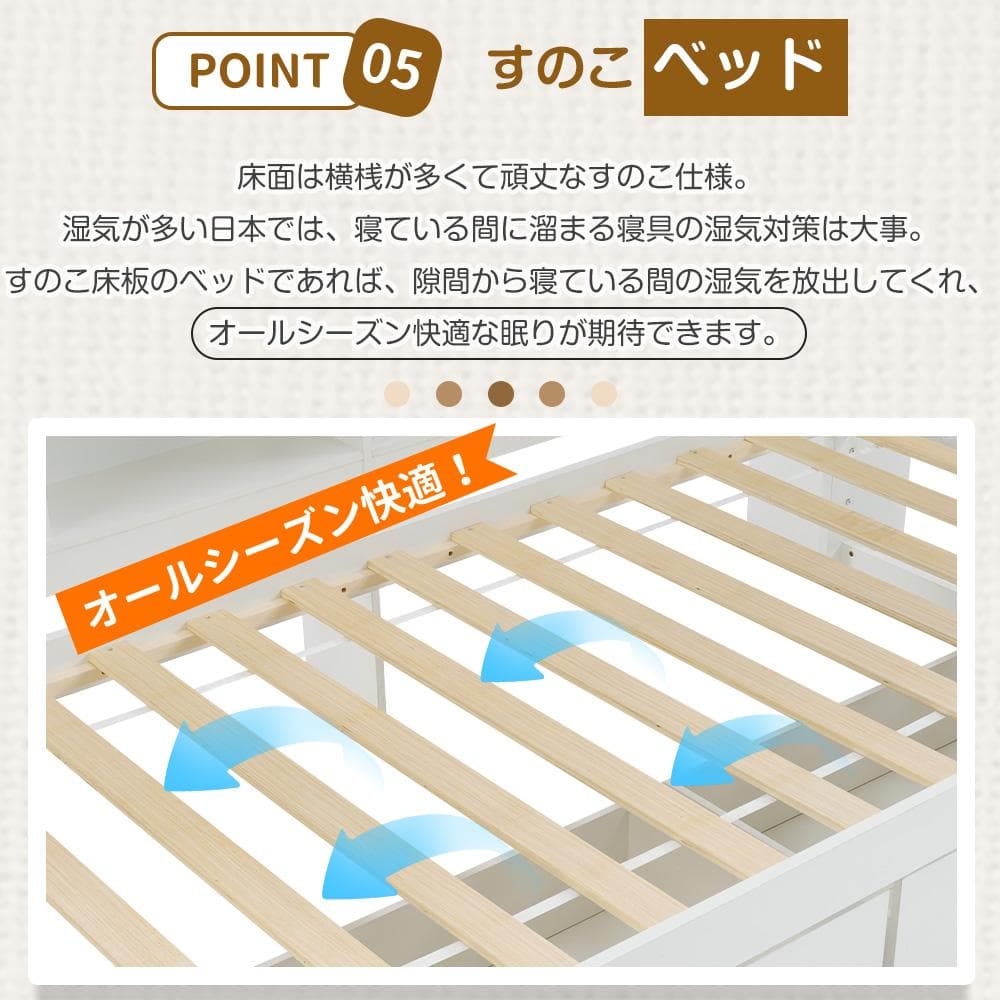 システムベッド　コンセント・デスク・ラック棚付き　スチール製　WHITE