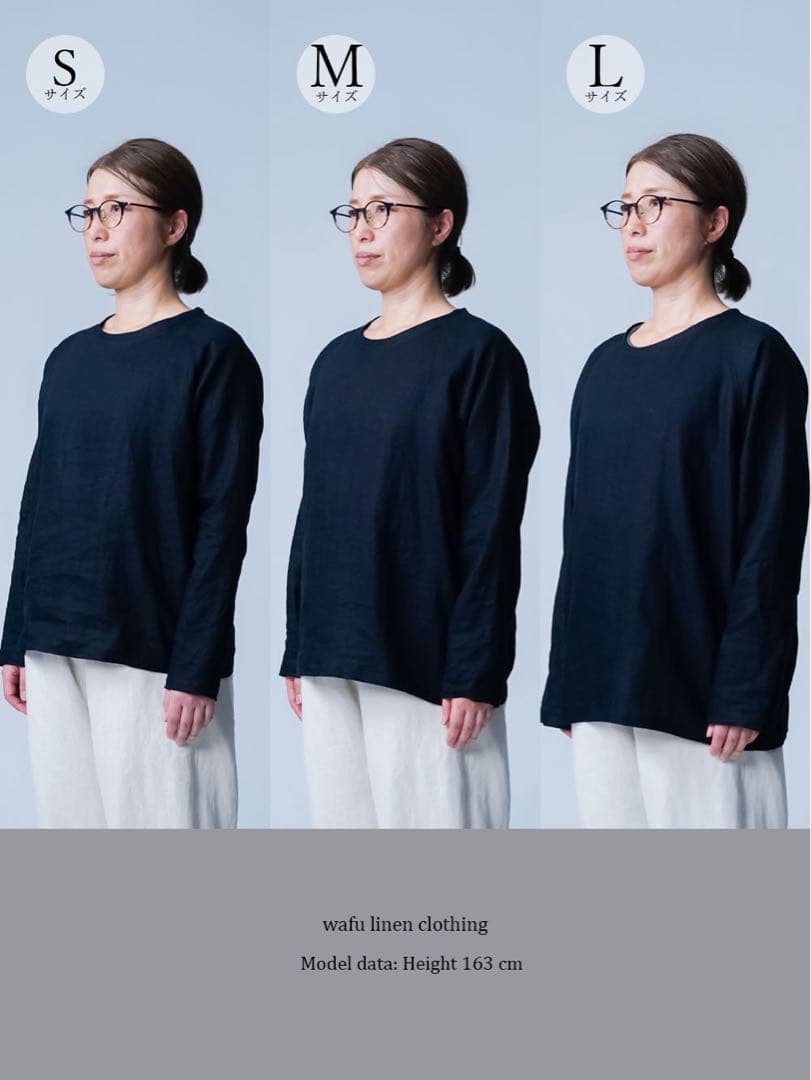 新品未使用　wafu リネントップス　ラグランスリーブトップス ／ 黒色 L