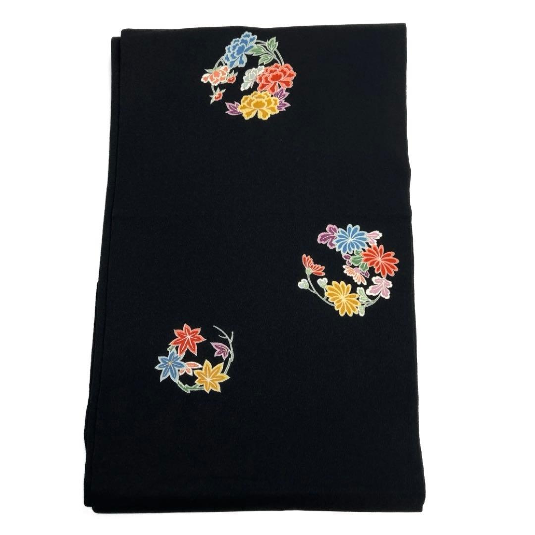 名古屋帯　ちりめん　金彩　花紋　牡丹　菊　桜　楓　着物　093a d