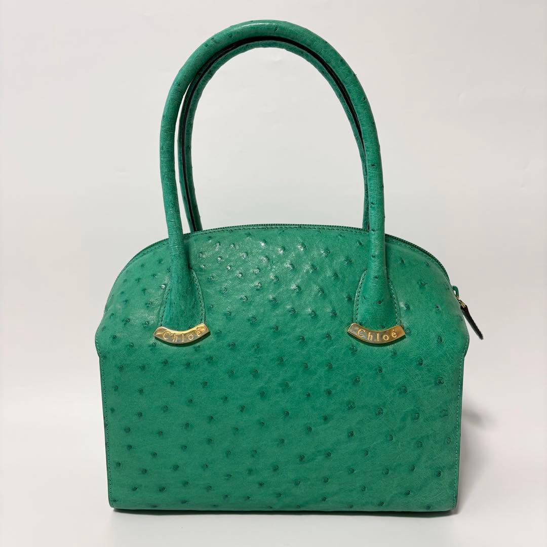 希少　クロエ　ヴィンテージ　オールド　オーストリッチ　ハンドバッグ　ゴールド金具