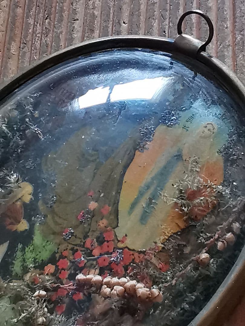 アンティーク ルルドのマリア 真鍮ガラスドームフレーム イコン ドライフラワー飾