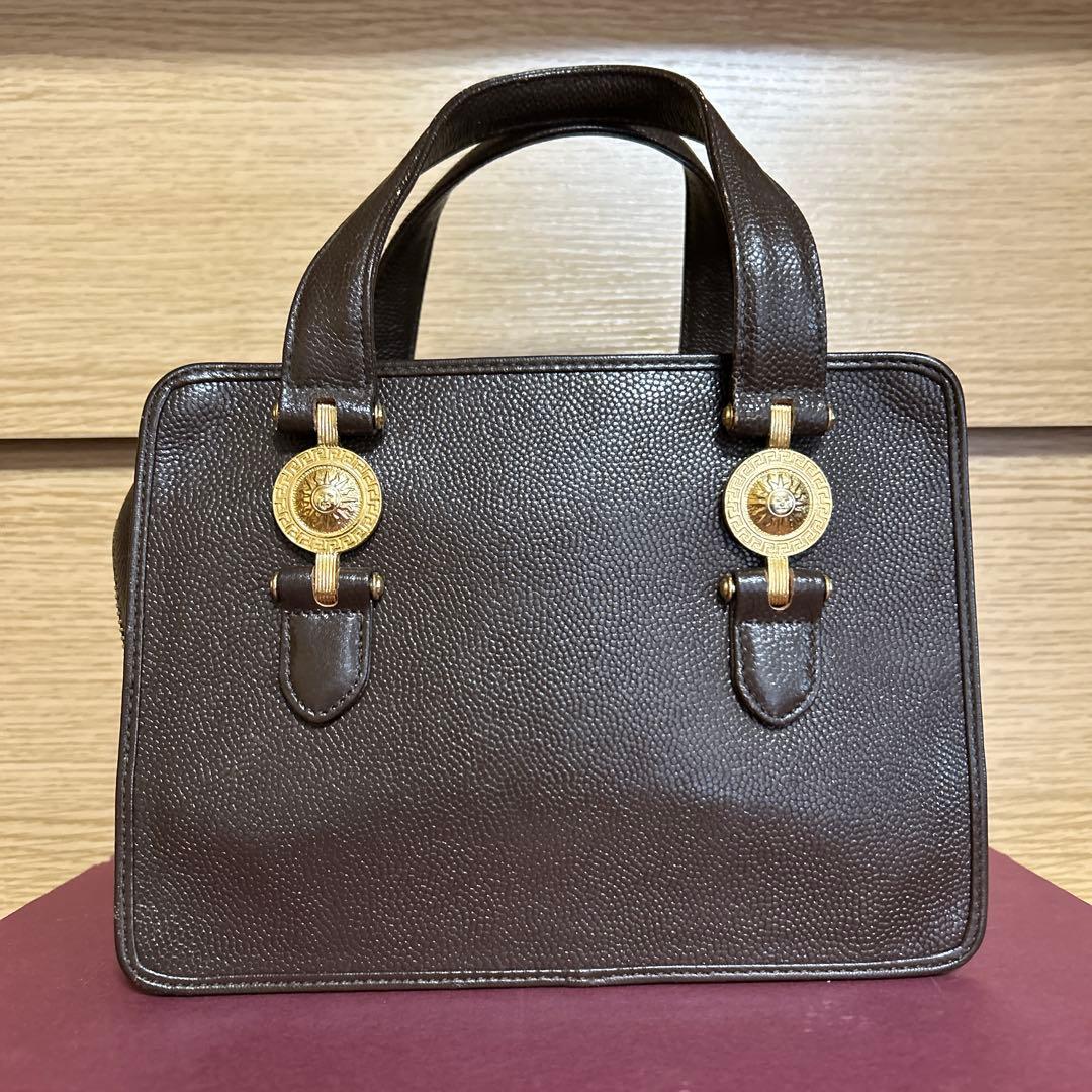 ヴェルサーチ　ハンドバッグ　ヴィンテージブラウンレザー　サンバースト