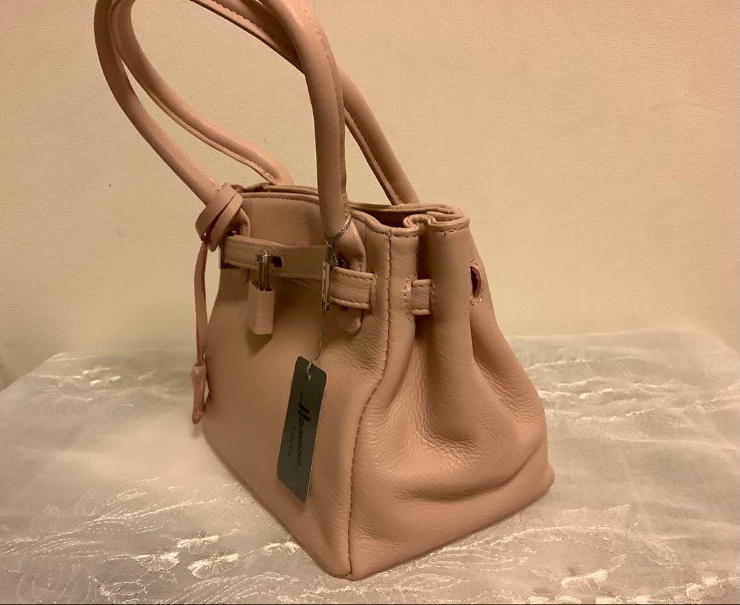 (新品未使用品)HAMANO(ハマノ)レザーハンドバッグ/ピンク/牛革