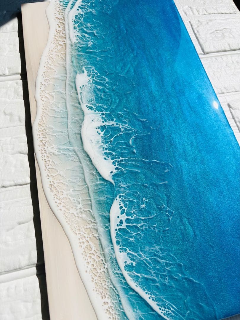 頑張りすぎる方へ　深呼吸する海　海レジンアート 42×22cm