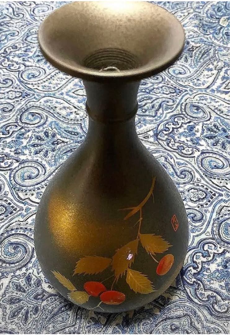 金運爆上げ　風水最高！門外不出品　1点物　縦15cm特殊朱銅製壺花瓶　月山釜