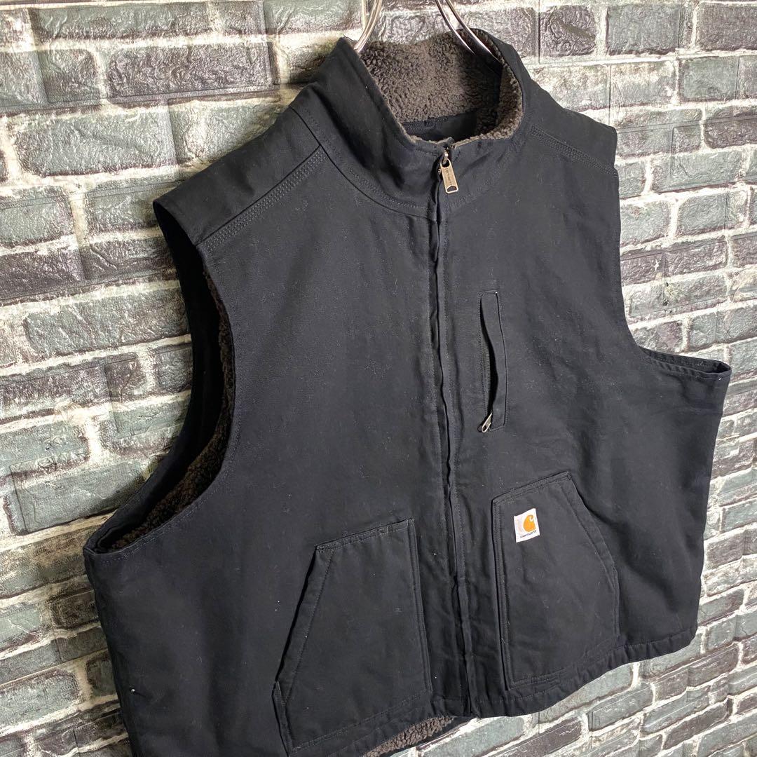 シ*ゲ様 カーハート☆ダックベスト 裏ボア ブラック 黒 ビッグシルエット 古着