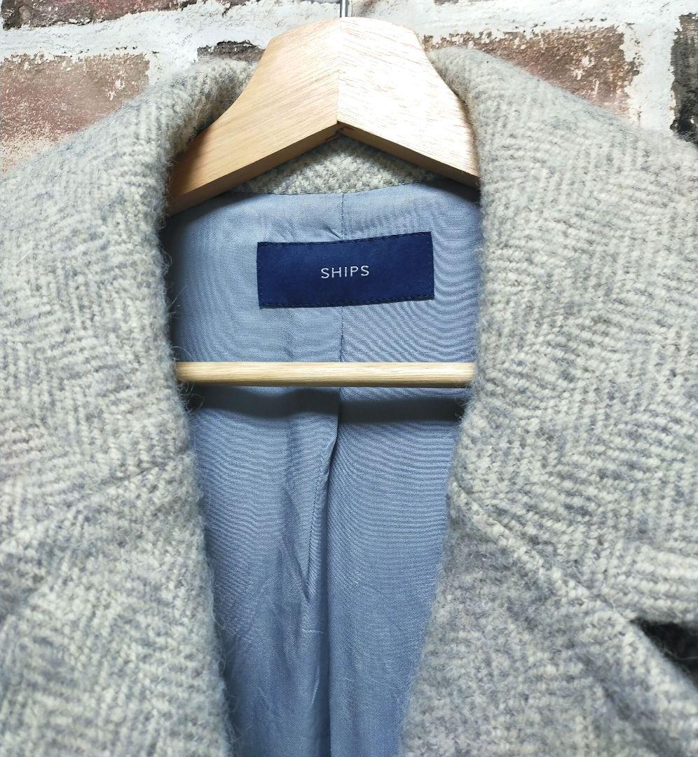 SHIPS / シップス ウール ヘリンボーン ダブルブレスト ツイード コート