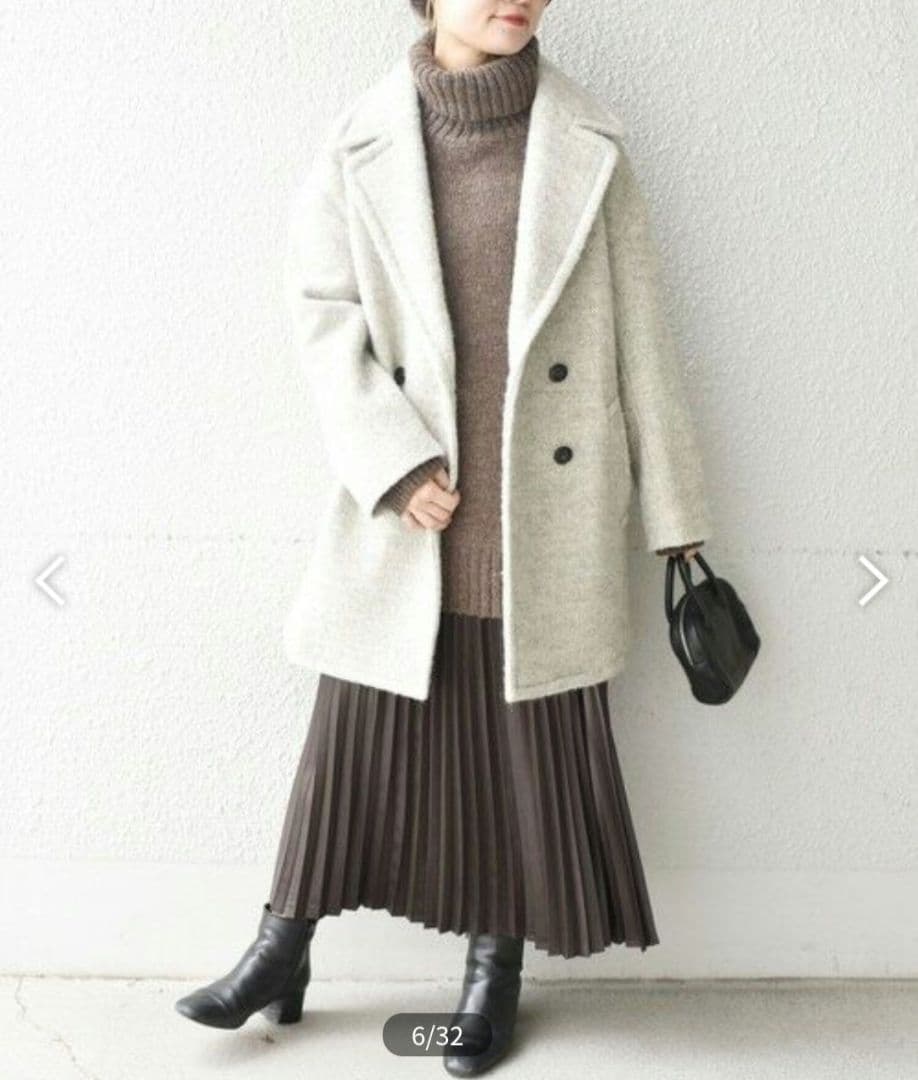 SHIPS / シップス ウール ヘリンボーン ダブルブレスト ツイード コート