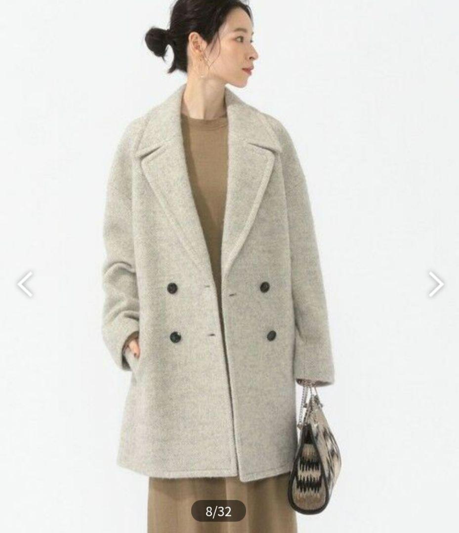 SHIPS / シップス ウール ヘリンボーン ダブルブレスト ツイード コート