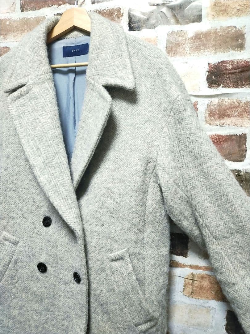 SHIPS / シップス ウール ヘリンボーン ダブルブレスト ツイード コート