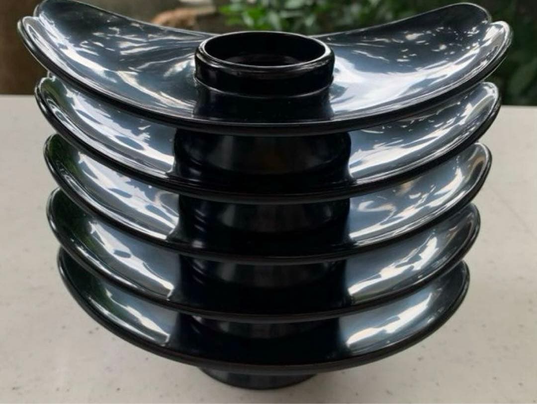 希少　伝統工芸品　輪島塗　高級　高台茶托 5客　黒　無地　珍品