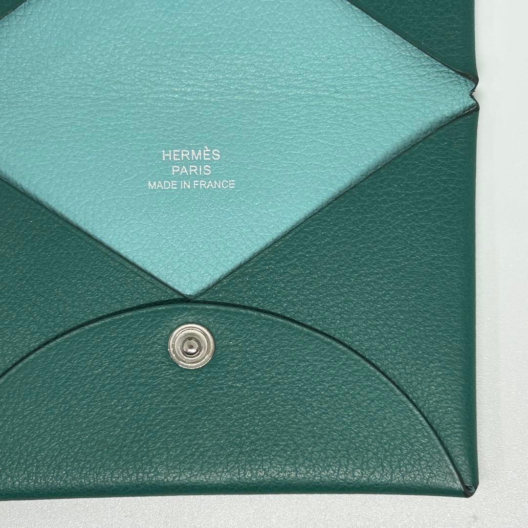 【美品】エルメス カルヴィ カードケース 名刺入れ 緑×水色