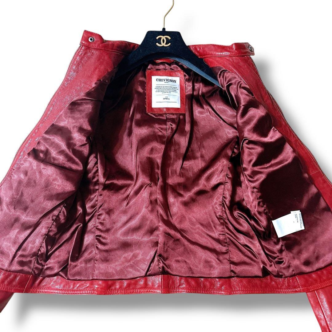 シェビニオン シングルライダース レザージャケット バイク女子 赤