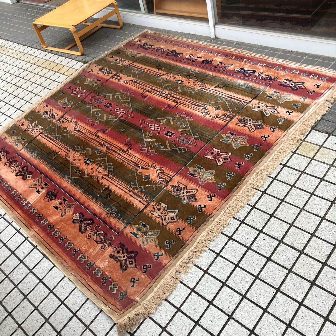 ヴィンテージ メキシカンラグ ネイティブ柄 民族柄 ペルシャ絨毯 大型絨毯