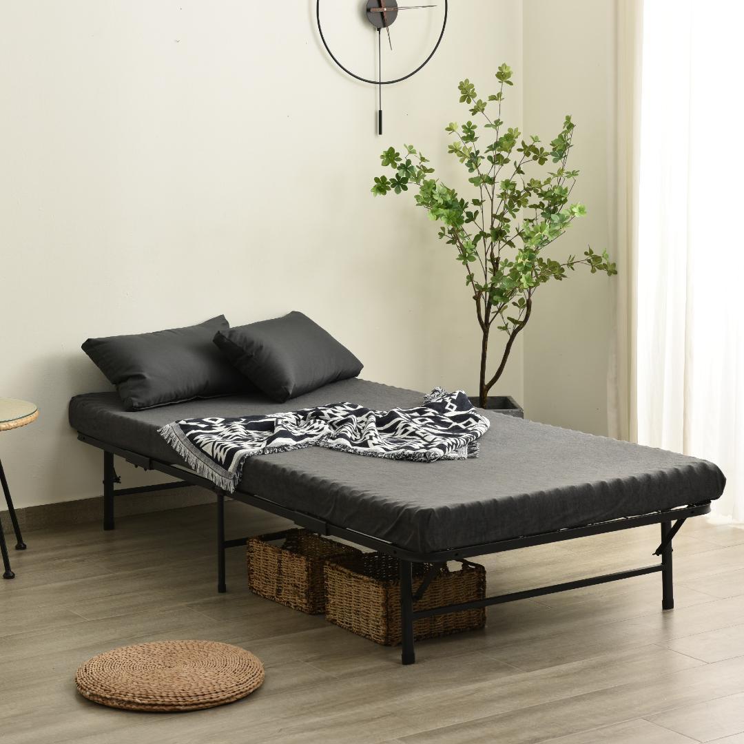 折りたたみ可能パイプベッド　シングルサイズ　組み立て簡単　一人暮らし　BLACK