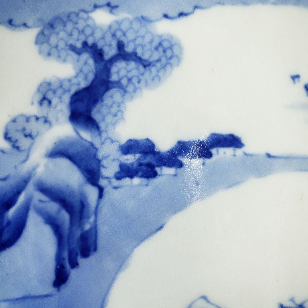 大皿　八寸皿　染付　輪花　山水図　古伊万里　江戸　鎹継ぎ　ハ号