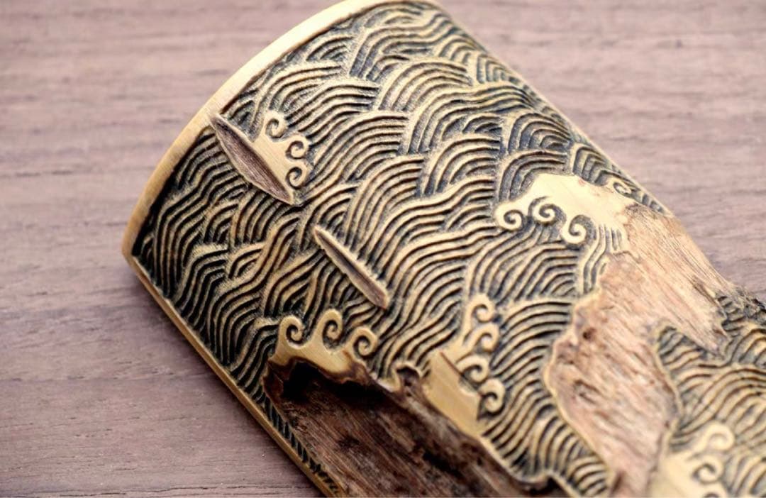 001虫喰い竹彫刻茶則、茶合、仙媒、茶道具、煎茶、煎茶道具、中国茶、日本茶