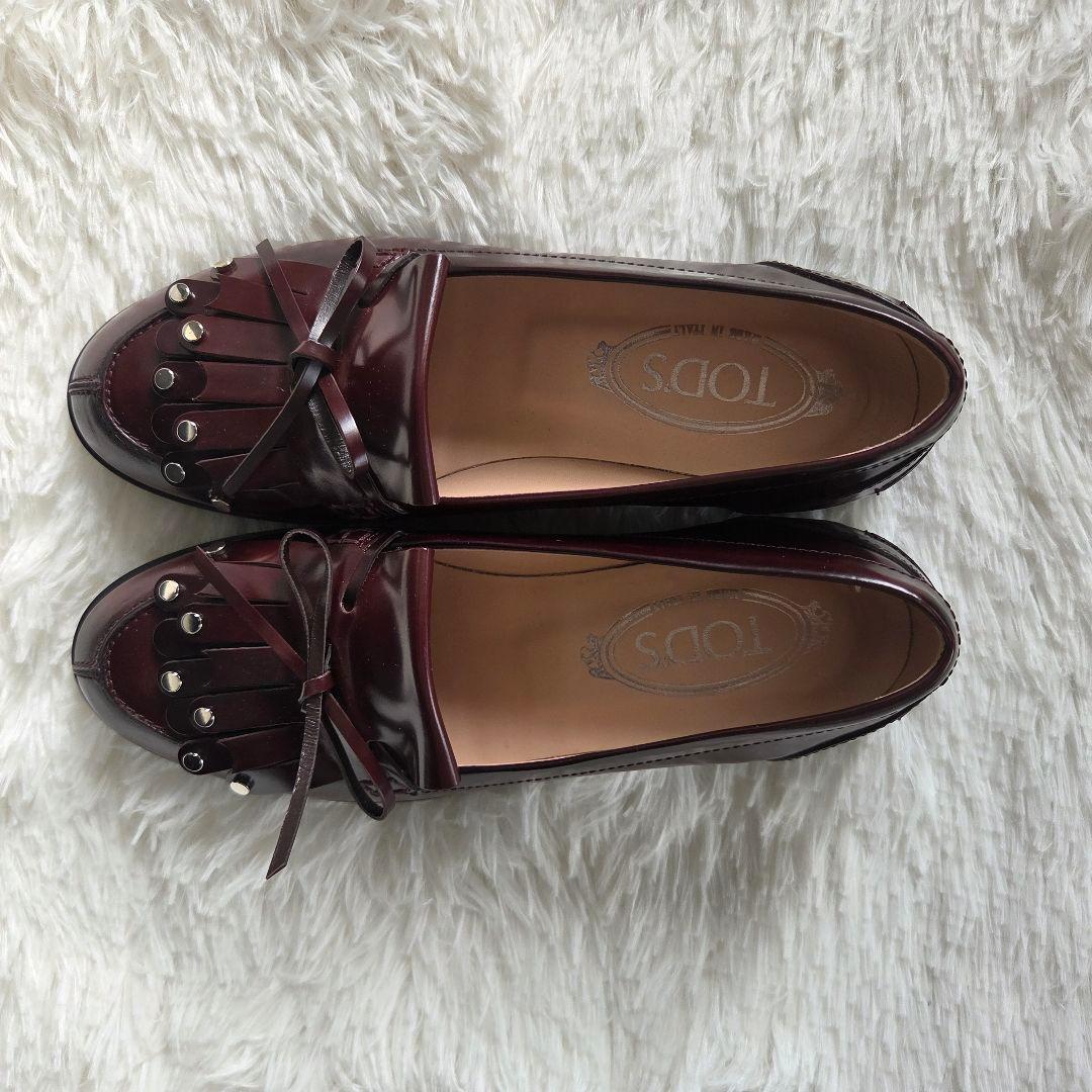 TOD'S タッセルローファー　バーガンディー　24cm