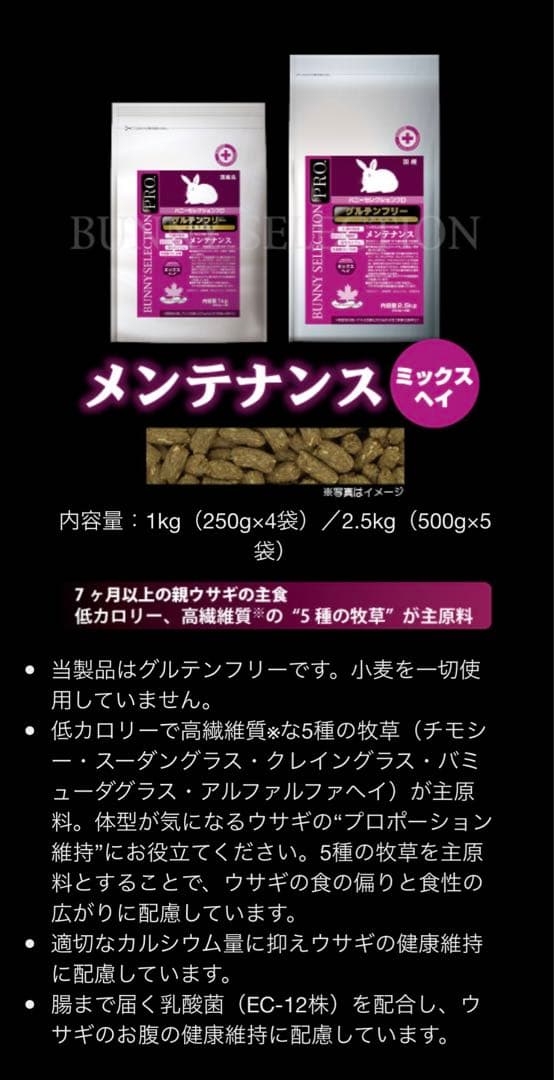 バニーセレクションプロ メンテナンスミックスヘイ2.5kg正規品×4袋＆試食品