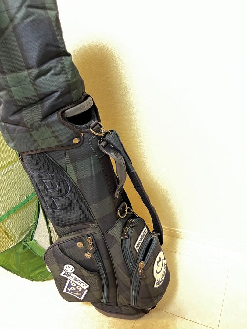 PEARLY GATES ゴルフキャディバッグ 黒・緑のチェック柄