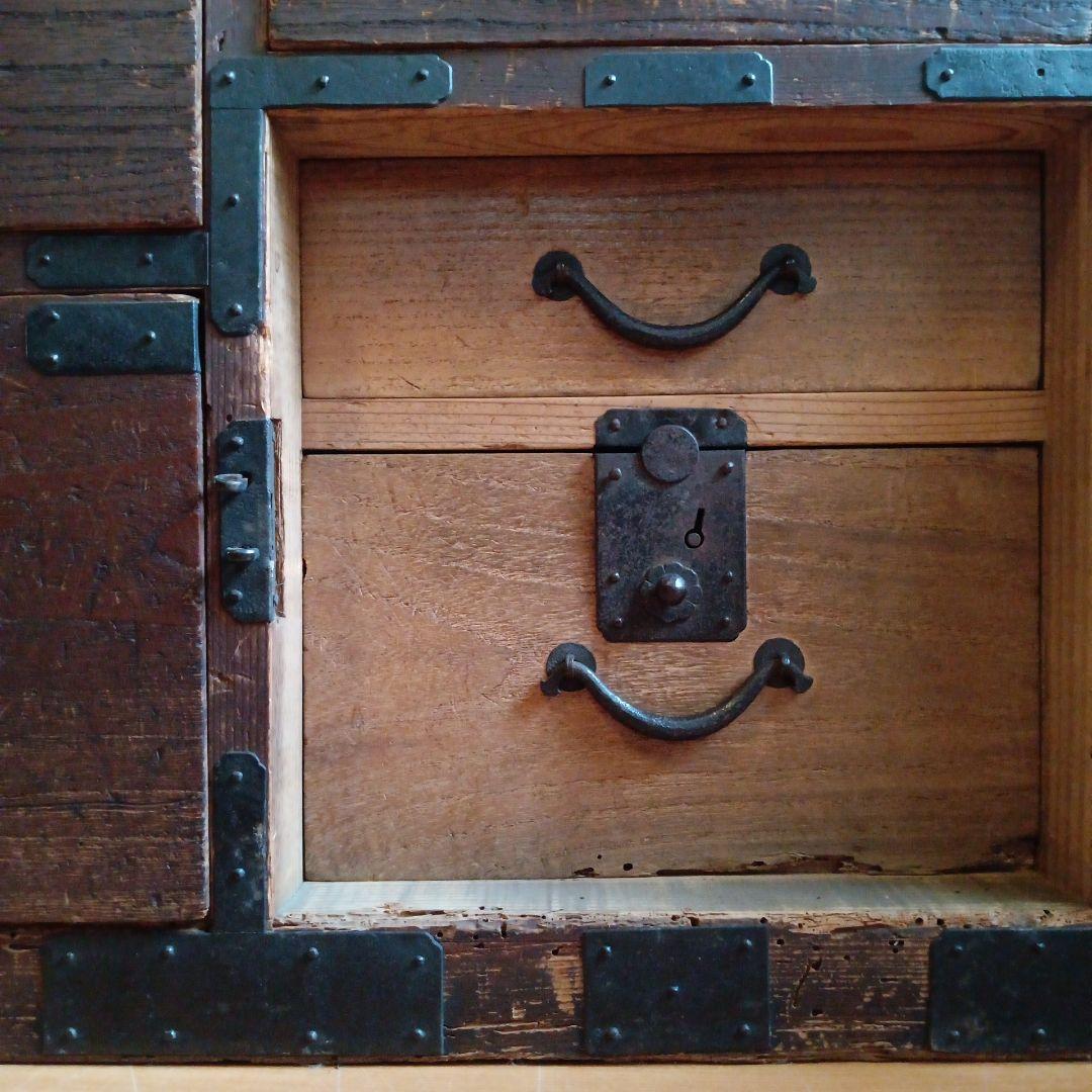 幕末〜明治初期頃　帳場箪笥 商家用／鉄金具多数／書き印あり