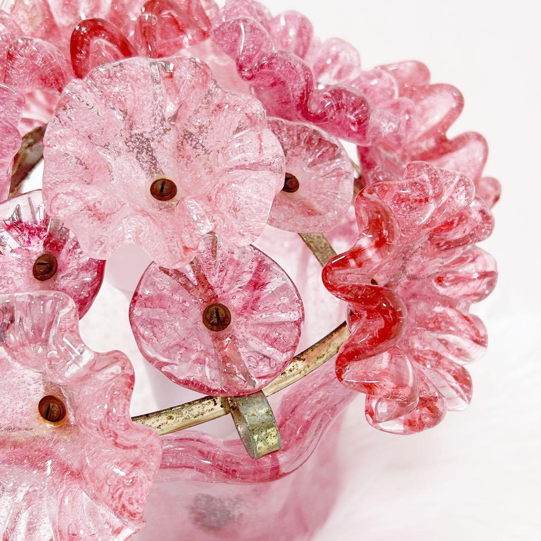 岩田工芸ガラス 照明 ランプ ピンク 花柄 日本製 レトロ　花ガラスアンティーク