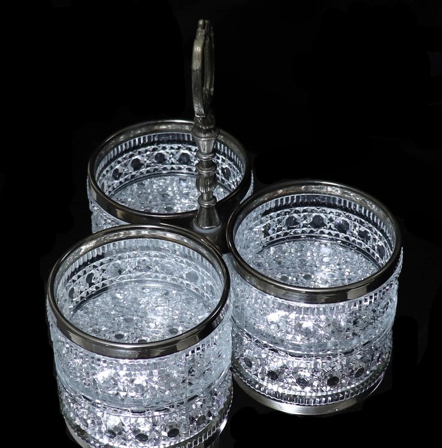 オールド・バカラ 激レア 銀装飾 大型 トリプルボウル ディアマン ピエーリー