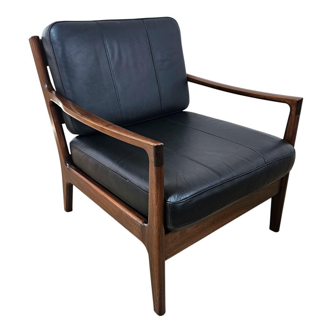 【美品】起立木工 ノルディ アームチェア② 黒 ウォールナット 椅子 レザー調