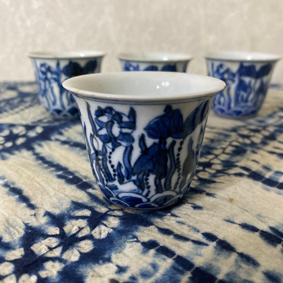 華中亭　道八　染付煎茶碗　4客