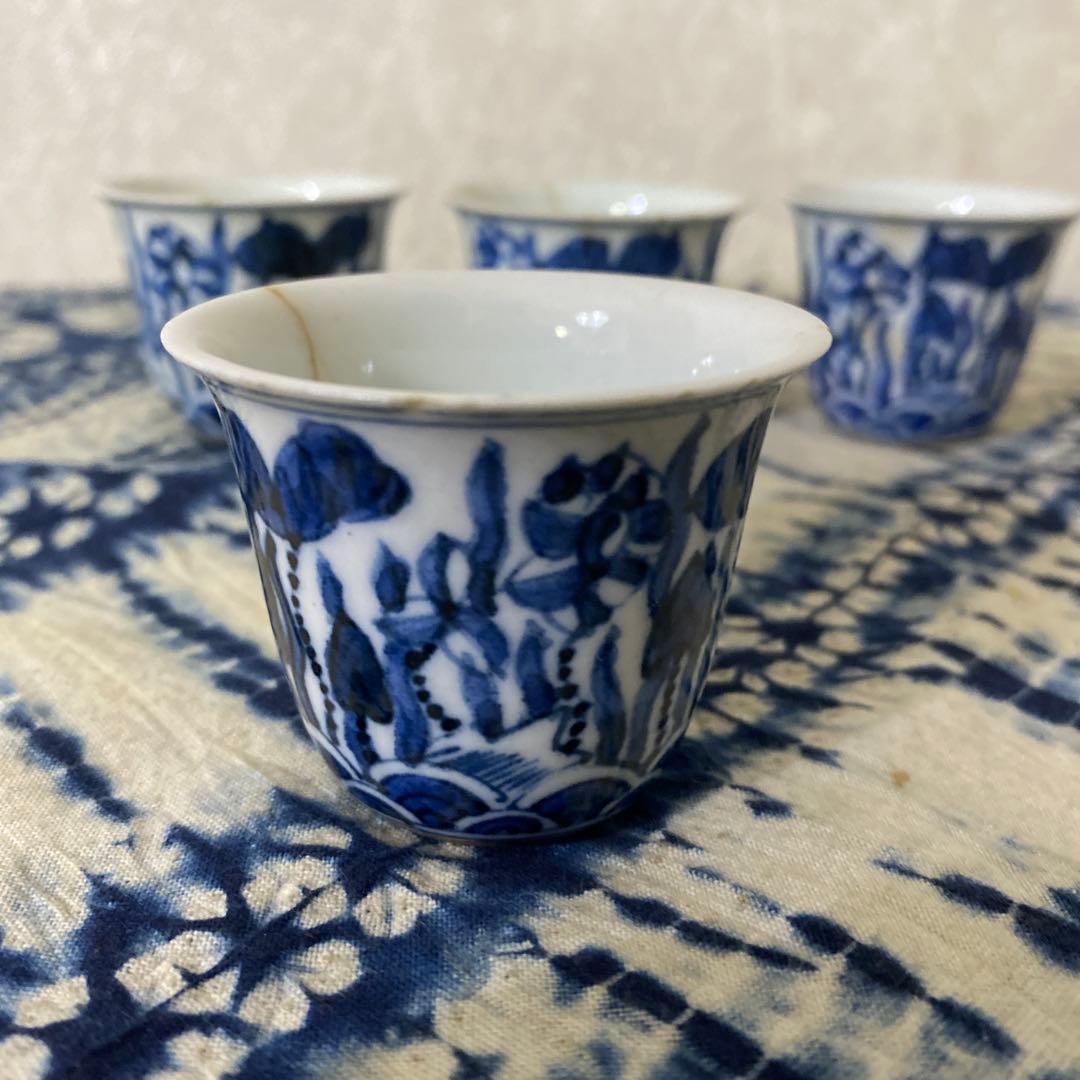 華中亭　道八　染付煎茶碗　4客