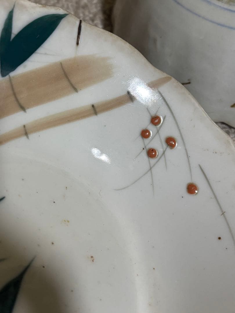 古伊万里 江戸中期〜後期 色絵柘榴文菊花形 草花文 なます皿 手描き 染付 希少