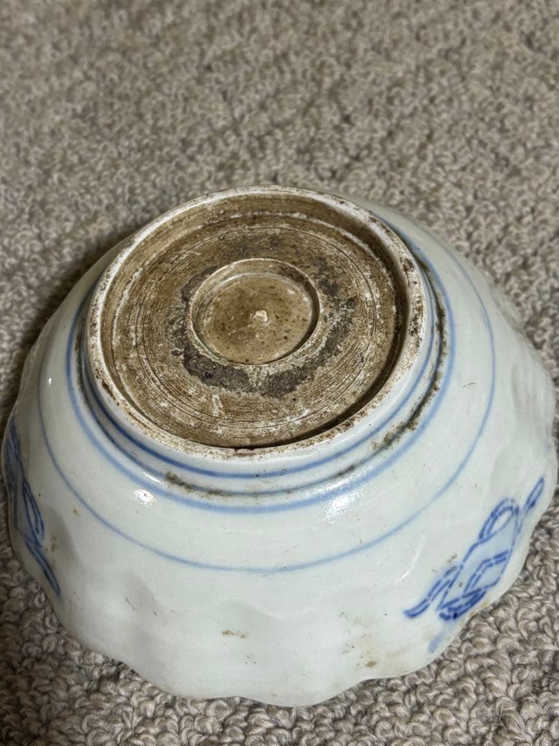 古伊万里 江戸中期〜後期 色絵柘榴文菊花形 草花文 なます皿 手描き 染付 希少