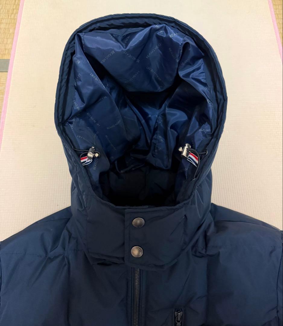 ビームスハート　キルトダウンジャケット　XLサイズ　ネイビー　フード付き