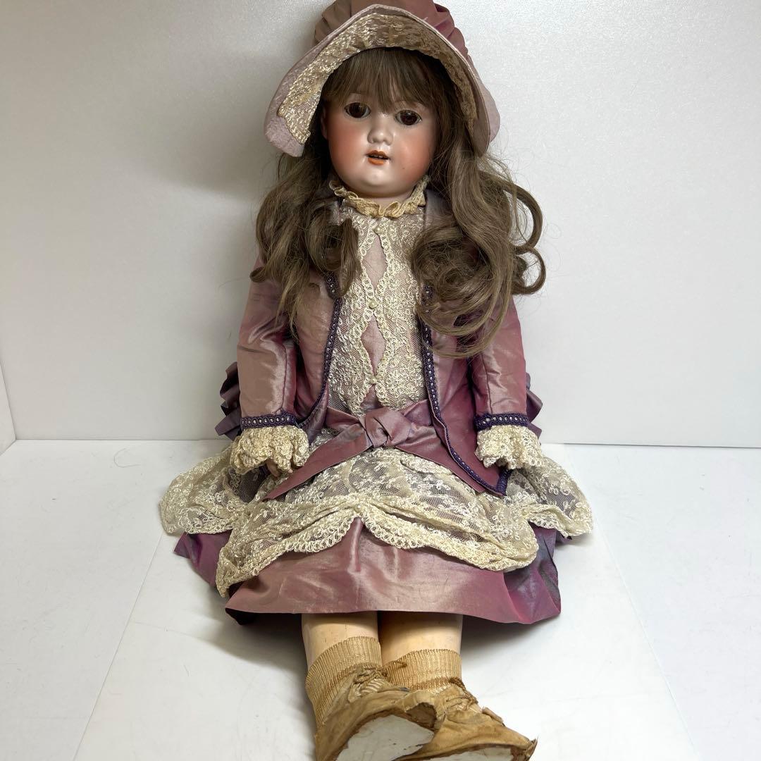 アーモンド・マルセル　アンティークビスクドールブラウンアイオープンマウス銘A&M