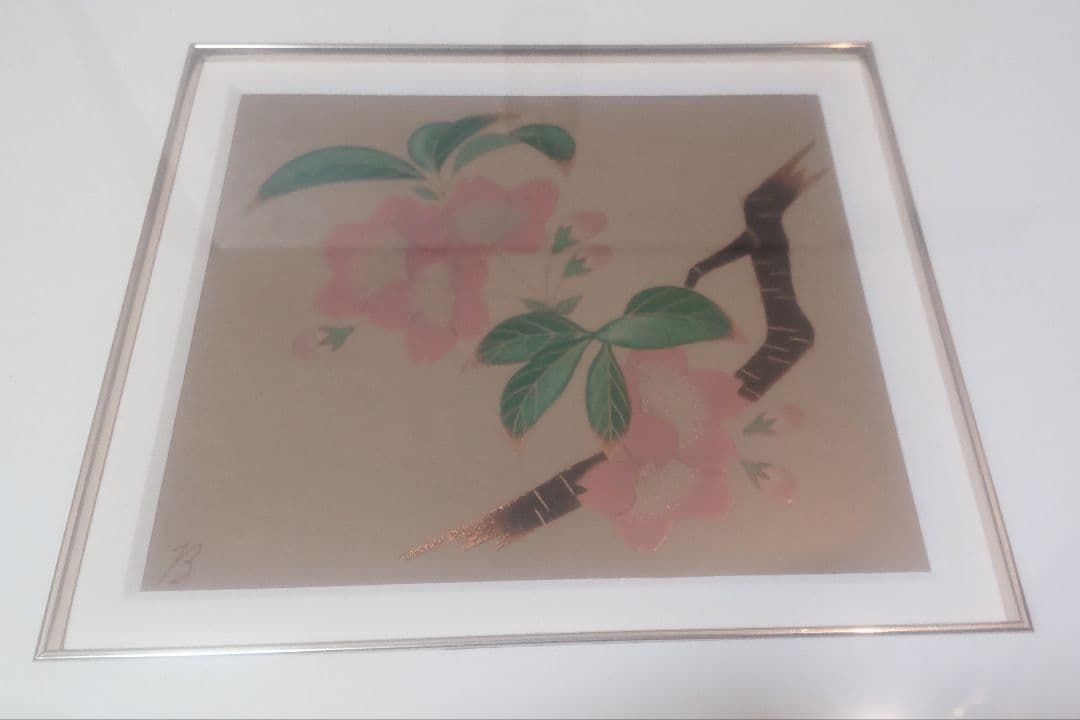 嶋崎政彦作 輪島塗 蒔絵額装 花図 /Wajima Makie Art